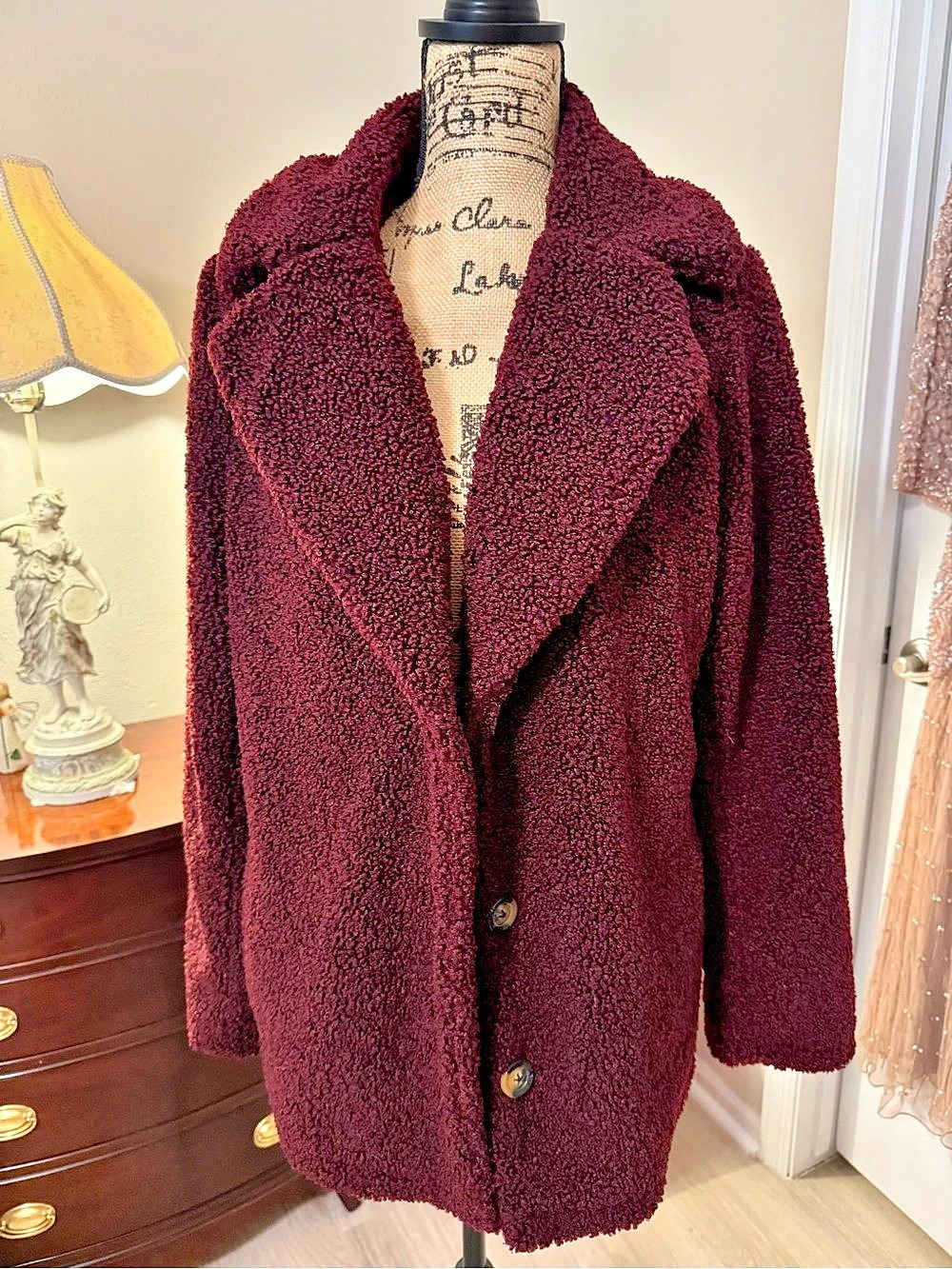 Sanctuary Teddy Coat Burgundy Medium NWT